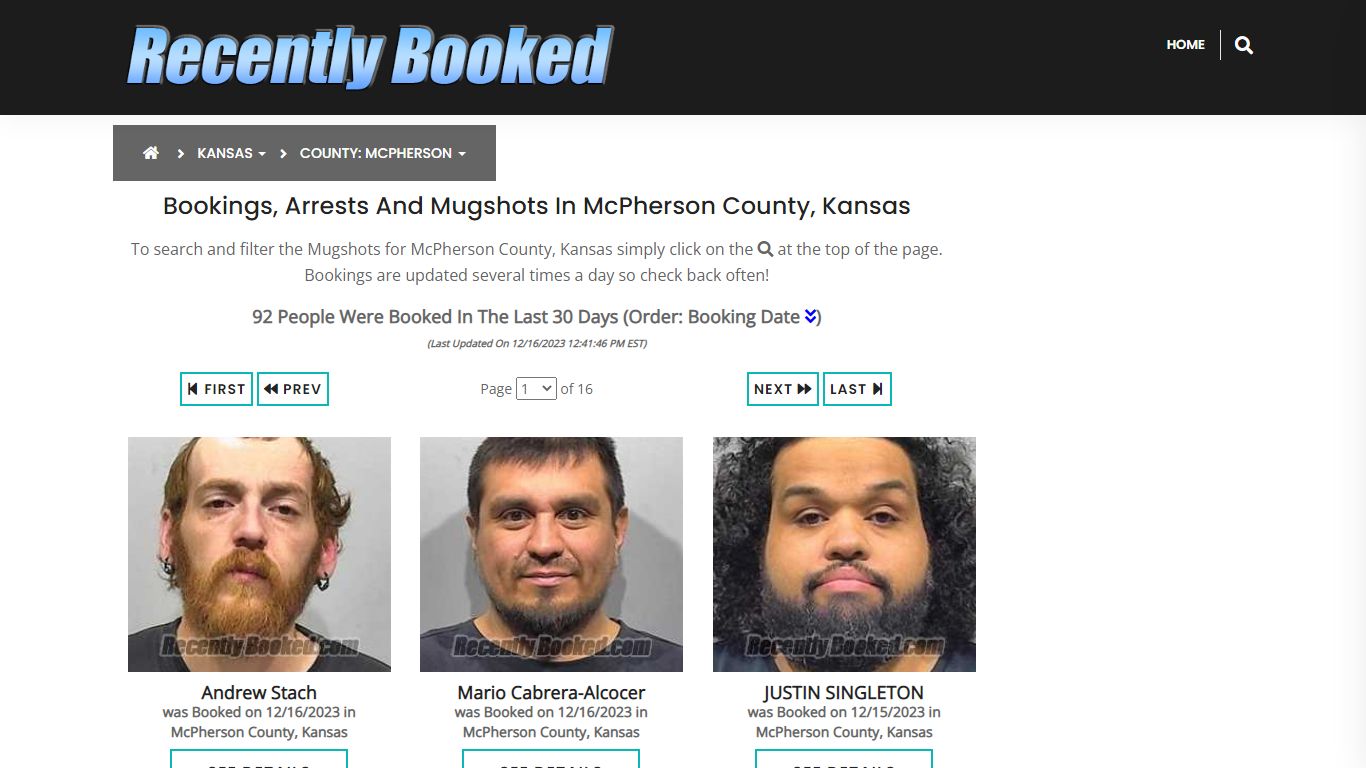 Bookings, Arrests and Mugshots in McPherson County, Kansas